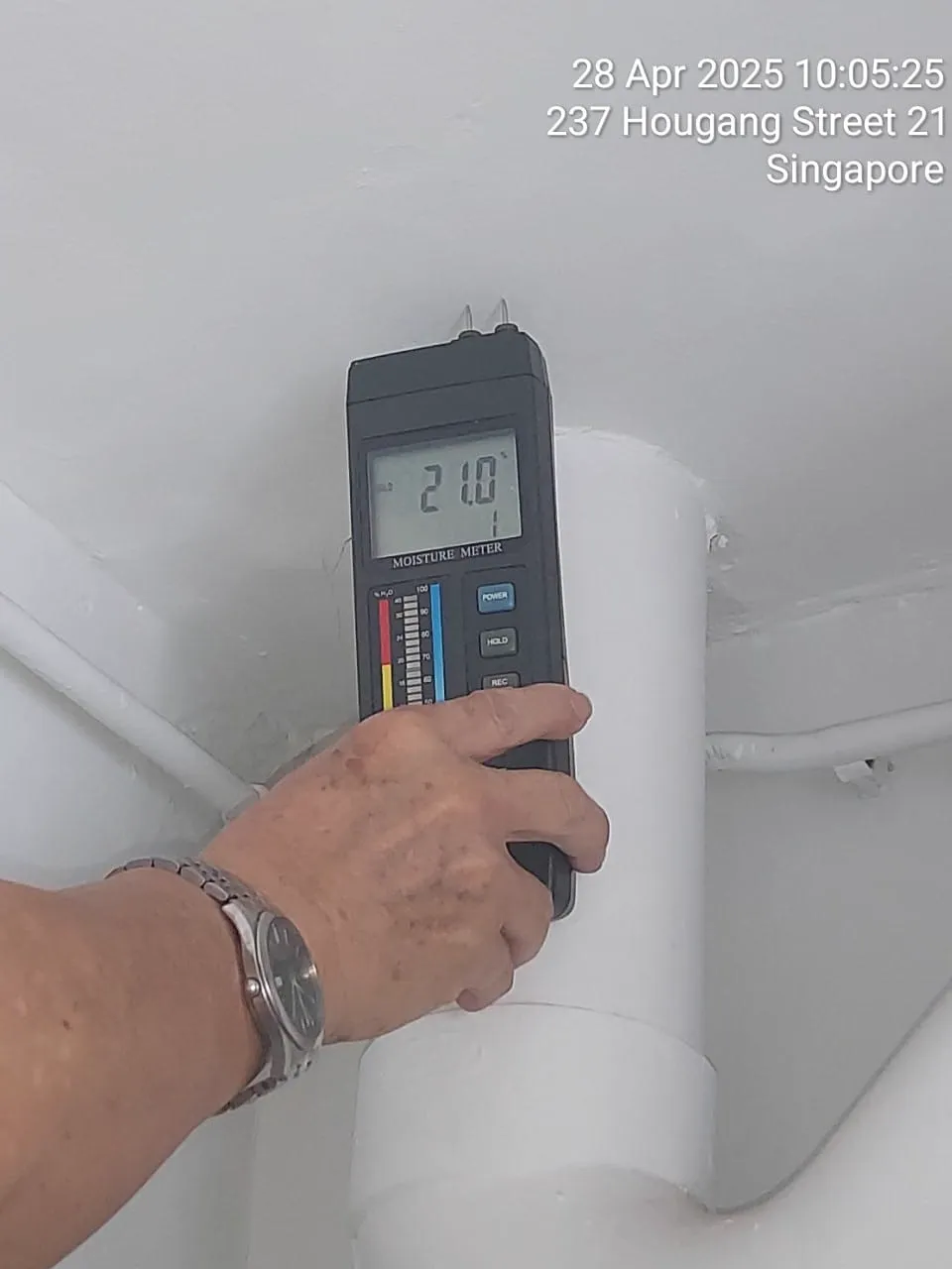 Toilet and bathroom Waterproofing Singapore - Checking Ceiling - Hougang Street Toilet and bathroom Waterproofing Singapore - Checking Ceiling - Hougang Street